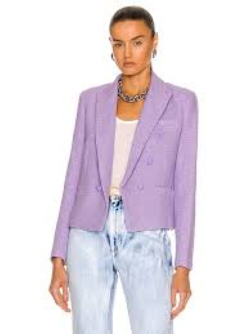 L'AGENCE Brooke Open-Front Tweed Blazer Wisteria Purple Size 2 - Picture 4 of 11